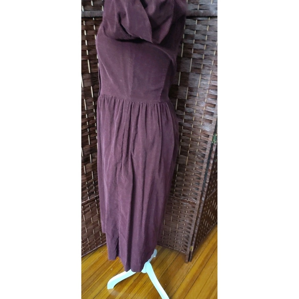 Laura Ashley Vintage Corduroy Midi Dress Sz 8 Modest Burgundy Purple Puff Sleeve - Picture 5 of 16